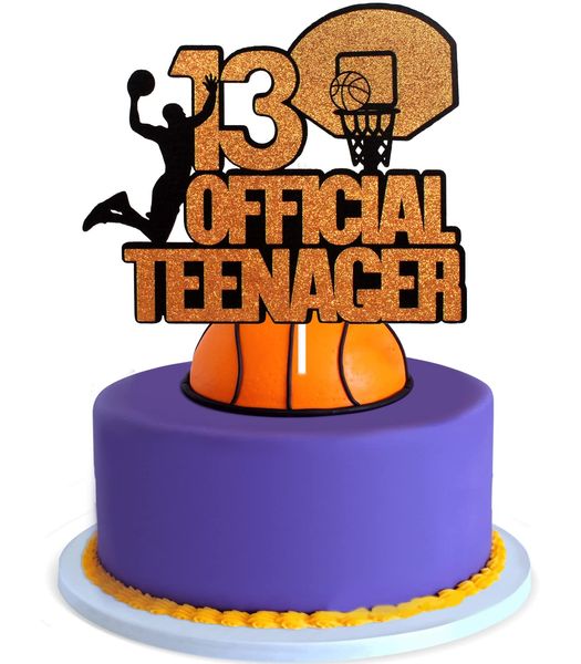 Altre forniture per feste L 13esimo compleanno ufficiale per adolescenti Basket Cake Topper Game Day Glitter Ragazzi Tredici anni Bdesybag Am7Bm