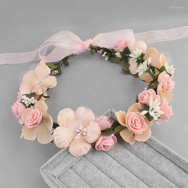 Kopfbedeckungen, Braut-Kopfschmuck, Rosenkranz-Stirnband, modisches Spitzen-Blumen-Haarband, dreifarbig, optional, Strand