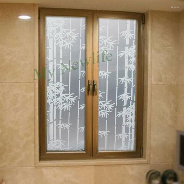 Adesivos de janela de bambu no vidro privacidade filme de porta deslizante decoração autoadesiva à prova d'água para casa 90 200/500cm