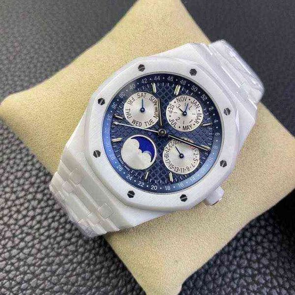 Relógios de luxo para homens marca mecânica 41mm eta 5134 movimento 26579 cerâmica branca geneva designers relógios pulso r3ep