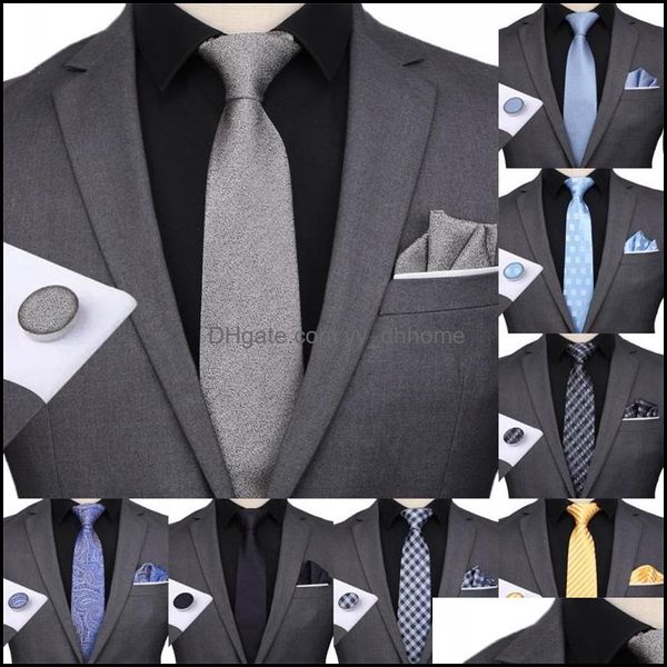 Set di cravatte da collo Set da uomo classici 51 Design Cravatte da collo in seta 100% Hanky gemelli 8 cm Plaid a righe da uomo Matrimonio formale da lavoro Yydhhome Dhtlz