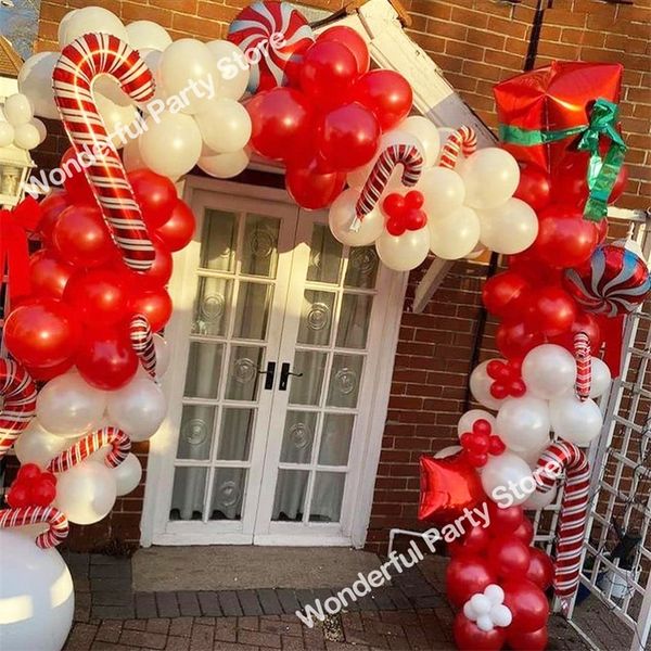 Altri accessori per feste Decorazioni natalizie Kit ghirlanda di palloncini Arco Scatola rossa bianca Stampella per caramelle Palloncini stella Festa Anno Compleanno Decorazioni natalizie 220905