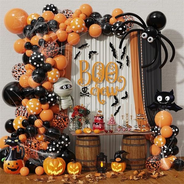 Outros suprimentos de festa festiva 141pcs DIY Black Orange Halloween Balão Garland Arch Black Cat Bat Mummy Foil Balloons Ghost Festival Party Decorações 220905