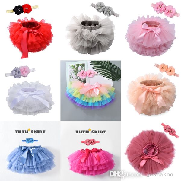 Baby Mädchen Tutu Röcke Bogen Gaze Hosenröcke Designer Kinder mit Stirnband PP kurzes Kleid Prinzessin Kleider Baby Kleidung 0-3T