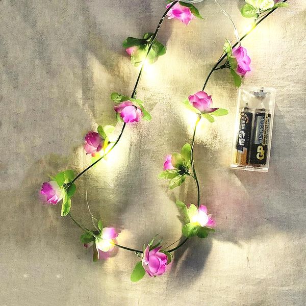 Strings LED Rattan String Lights 2M Simulação Flor Verde Folha Creeper Ivy Garden Decoração para a porta da porta da casa Mirror quente Branco branco