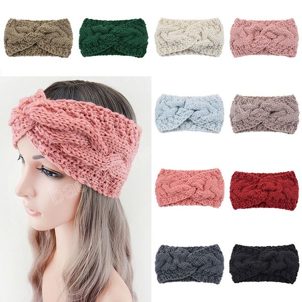 Twist de malha artesanal Twist Cross Hairband Bandas de lã quente malha de lã para cabeça de cor de turbante largo de turbante Acessórios para cabelos