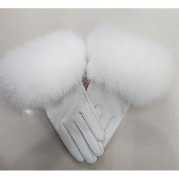 Fäustlinge Weibliche Luxus Echt Leder Handschuhe Mit Fuchs Pelz Manschette Frauen Warme Winter Echte Damen Casual Hand Wärmer 220906