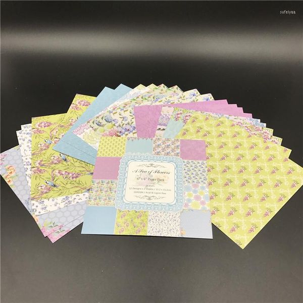 Geschenkpapier, 24 Stück, 15,2 cm, einseitig, Fea mit Blumenmuster, kreatives Bastelpapier, Kunstpapier, handgefertigt, Scrapbooking-Set, Bücher, P034