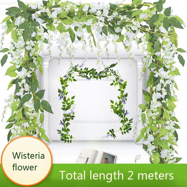 Faux Floral Greenery Wisteria Wisteria Artificial Flower Vine Ivy Garland Silk Rose Flowers Rattan String Vine Wedding Arch Flor Home Garden Decoration J220906