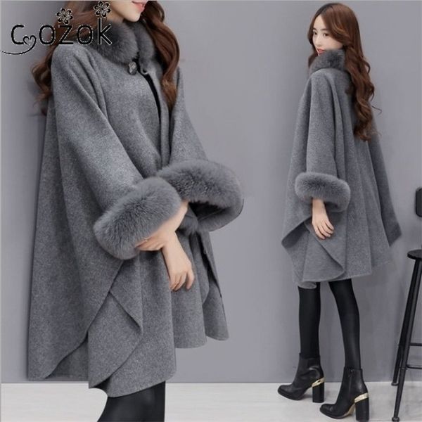 Misto lana da donna Collo in pelliccia Giacche da donna Cappotti Cappotto lungo di lana Abiti invernali Temperamento Mantello Misto lana Office Lady Abbigliamento donna coreano 220906