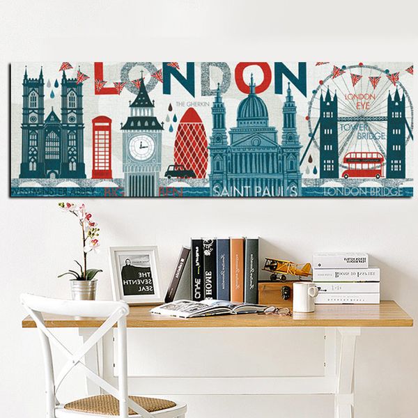 Print Canvas Art Resumo Big Ben London Eye Bridge City Building Landscape Painting Poster moderno da parede para sala de estar