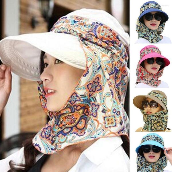 Cappelli larghi da donna Ledie Donne Estate Outdoor Cappello in sella a Schermo anti-UV Capi di spiaggia con stampa floreale Face Mielt Neck F6Z4