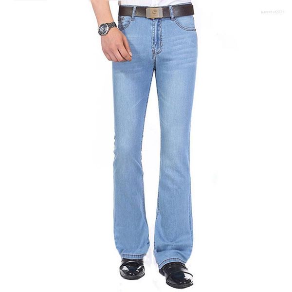 Мужские джинсы Aboorun Flred Men Slim Wide Blue Blue Casual Boot Cut Denim Pants Flare R3509