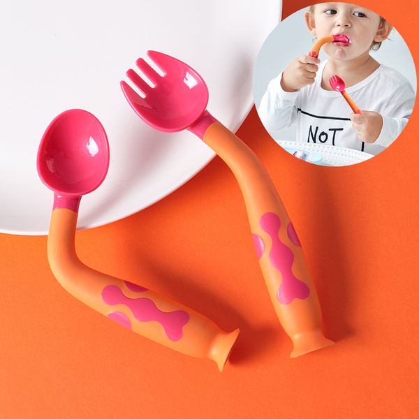 Utensílios de pratos de copos de xícaras 2pcs Silicone Spoon Fork com sucção de utensílios de bebê utensílios para bebês