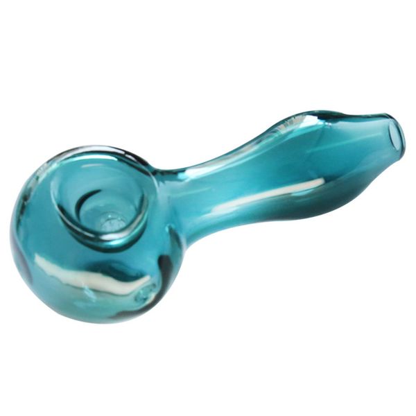 Pipa da fumo soffiata a mano Pipa in vetro borosilicato alto turchese scuro per tubi manuali in glicerina congelata per tabacco secco da 4 pollici