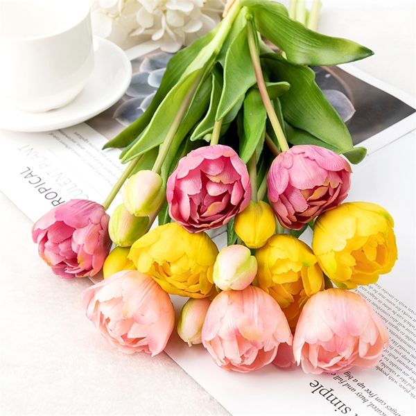 Finto verde floreale Silicone tulipano fiore artificiale Real Touch Bouquet 40CM Fiori decorativi per la casa di lusso Soggiorno Deco Flores Pianta finta 220906
