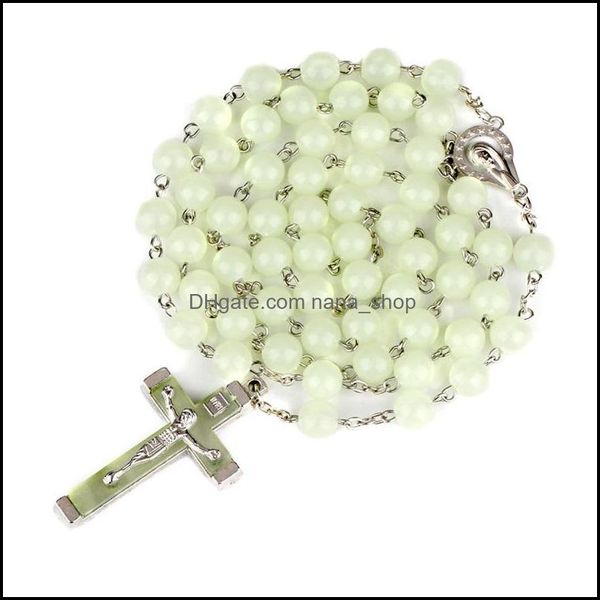 Collane con ciondolo Bagliore azzurro nel rosario di plastica scuro Perline Luminose Nottilucenti Collana Moda Gioielli religiosi Festa Nanashop Dhz6B