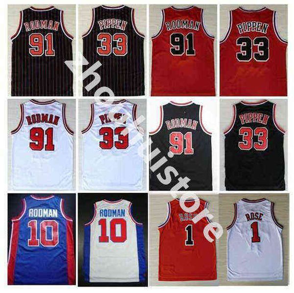 College Wears # 91 Dennis Rodman Jersey # 33 Scottie Pippen Jerseys The Worm 10 # Dennis Rodman- Maglietta sportiva da uomo cucita rosso bianco Bck