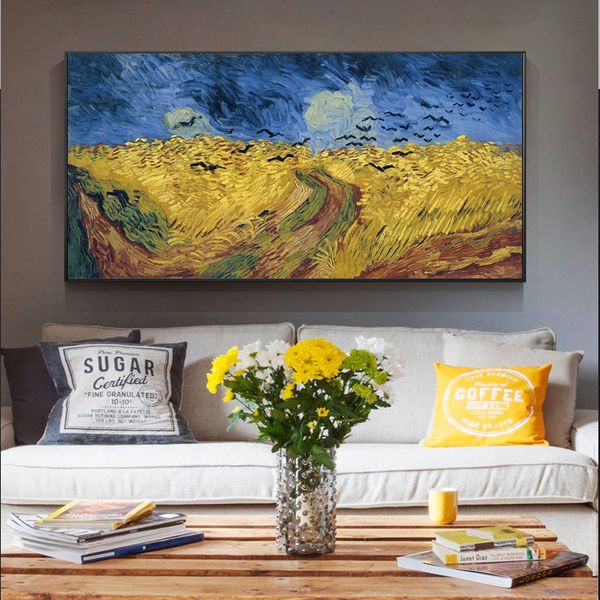 Pintura de lona Vincent van Gogh Wheatfield com Crows Print Room Decoração de casa Modern Wall Art Oil Painting Poster Artwork