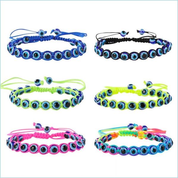 Catena a maglie Articolo all'ingrosso Bracciali a catena con perline malocchio Intrecciato a mano Ojo Turco Lucky Kabh Protezione Nazar Amet Bracciale Ankl Yydhhome Dhnur