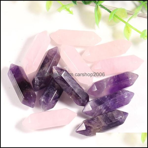 Stein Natürlicher Pillar-Stein Sechseck-Rosenquarz-Amethyst für die Schmuckherstellung Kristall-Chakra-Punkt Oval Cab Charms Accesso Dhseller2010 Dhsmf