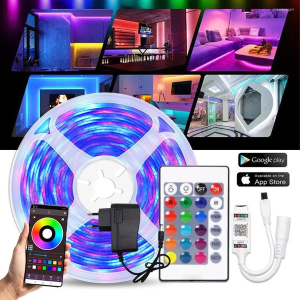 Tiras LED 12V DC 2835 Faixa de luz RGB Bluetooth Control Bluetooth Room Impermeável Decoração de Christmas Decoração de TV Computador Desks de mesa