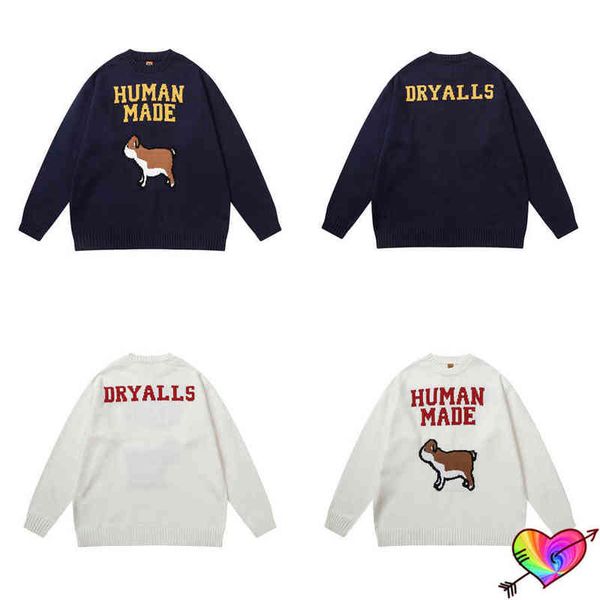 Erkek Sweaters 2022 İnsan Yapımı Köpek Süvari Erkek Kadınlar 1 1 Kaliteli Jakar Örme İnsan Yapımı Kazak Crewneck Sıradan Pamuk Tulucu T220906