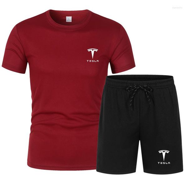 Fatos de treino masculino verão casual praia shorts impresso cor sólida tripulação pescoço camiseta 2 peça conjunto