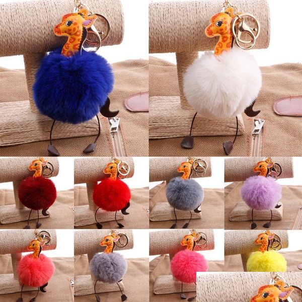 Schlüsselanhänger Cartoon Leder Giraffe Flauschige Schlüsselanhänger Pompom Pelz Ball Schlüsselbund Tasche Anhänger Mode Schlüsselanhänger Für Frauen Mädchen G Mjfashion Dhi6Y