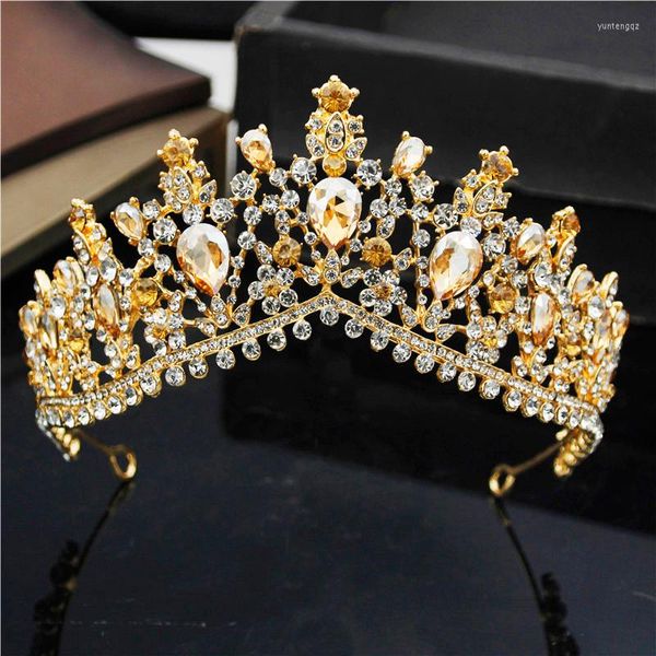 Haarspangen im Vintage-Stil, gelbe Kristall-Diademe, Hochzeitskleid, Schmuck, Brautkrone, Stirnbänder, Kopfschmuck