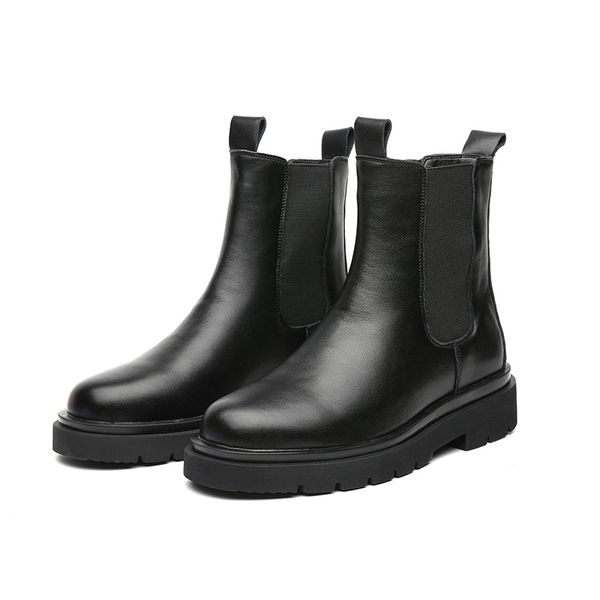 Botas chelseas de bico redondo outono inverno homens plataforma à prova d'água casuais sapatos internos de viscose respirável tamanho preto 39-44