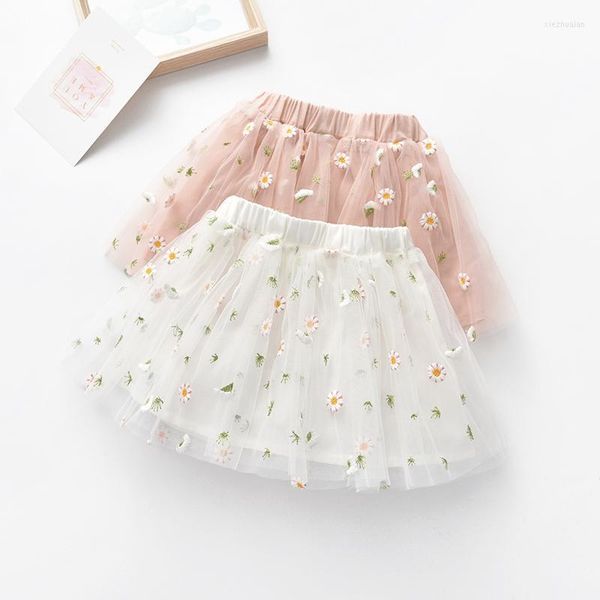 Vestidos de menina 2022 Summer Flower Bordado Infantil Girls Mesh Tutu Salia Crianças Faldas Minissaia de gaze macia para Floral 1-6T