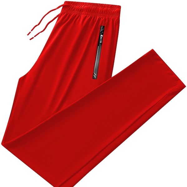 Calças Masculinas Calças de Moletom Vermelhas Masculinas Nylon Elastano Respiráveis Joggers Legal Tamanho Grande Roupas Esportivas Bolsos com Zíper Calças retas Long Track 220907