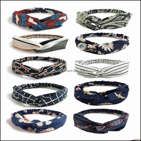 Stirnbänder 10 Packungen Boho-Stirnbänder für Frauen Vintage-Blumendruck Headwrap Haarband Sport Elastic Head Wrap Twisted Cut Dhseller2010 Dhonk