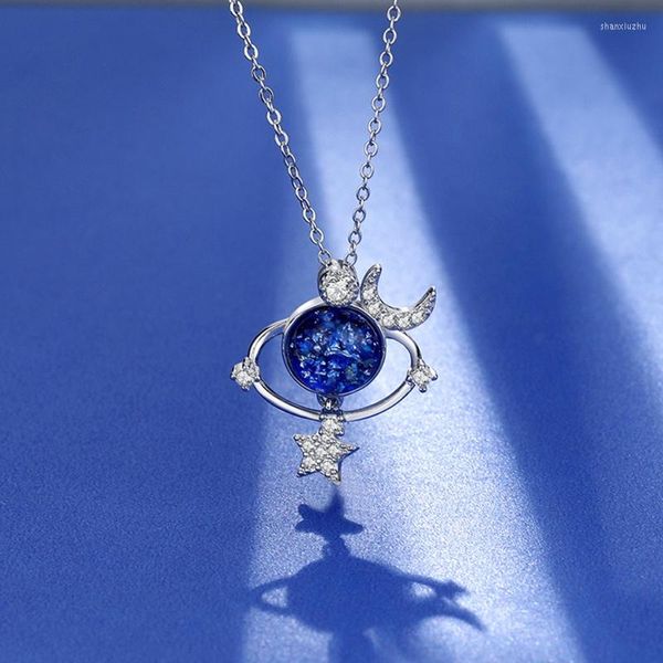 Ketten Stern Mond Kleine Universum Halskette Weibliche Sommer Silber Licht Luxus Design Kette