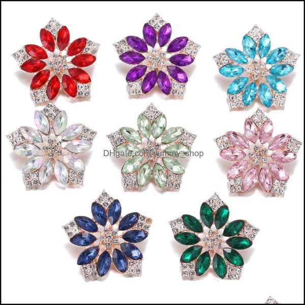 Diğer Colorf Rhinestone Çiçek Snap Button Takı Bileşenleri Gül Altın 18mm Metal Çıtçıt Düğmeleri Fit Bileklik Bileklik NOO DHSELLER2010 DHPIV