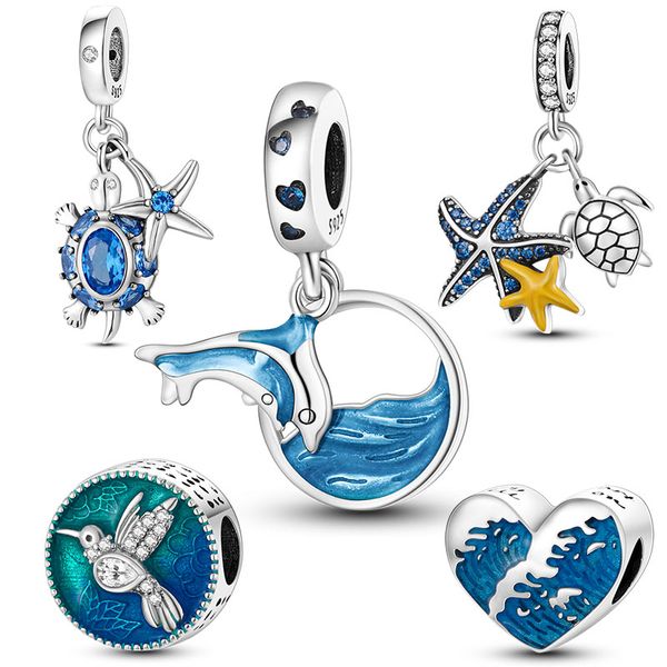 Perle di fascino in argento 925 ciondola estate oceano blu tartaruga di mare ciondola perline Pandora Charms braccialetto accessori gioielli fai da te
