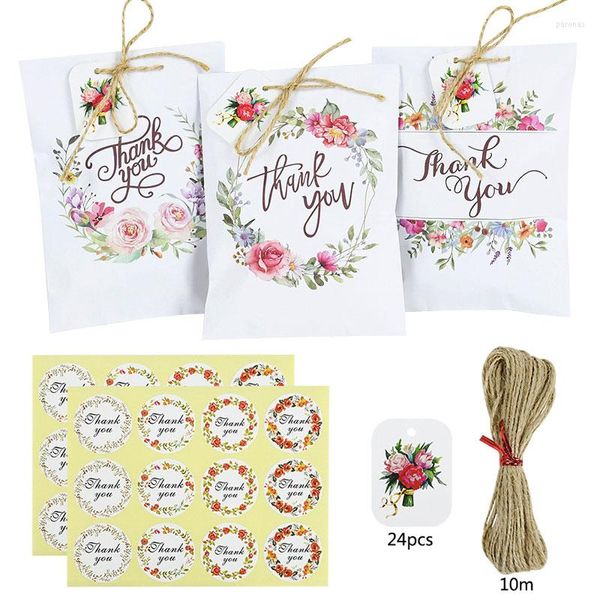 Geschenkpapier, 24 Sets, weiße Papiertüten, Danke, Süßigkeiten, Kekse, Beutel mit Aufklebern, Hochzeitsbevorzugungstaschen, Brautparty, Party, Verpackungszubehör