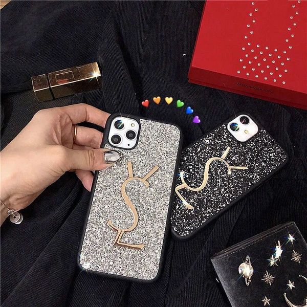 Designers de luxo caixas de telefone celular com diamantes flash para iPhone 11 12 13 Pro Promax Phonecase para x xs xr xsmax 7p 8p com letra y