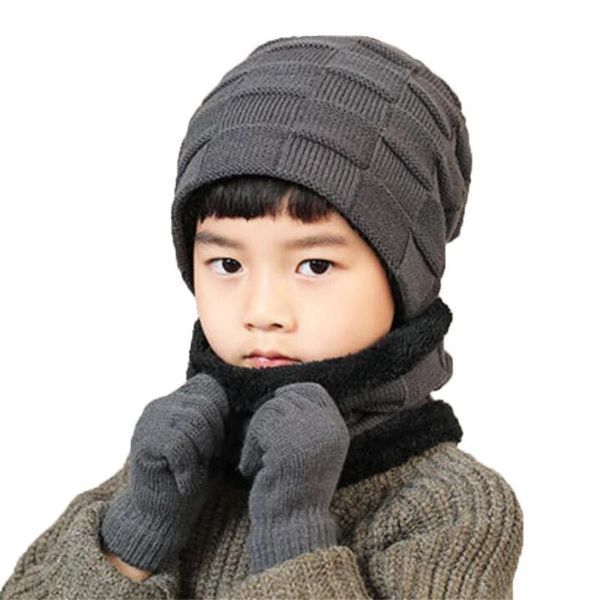 Caps chapéus de inverno chapéu de lenço de cachecol de 3 peice cenam crianças crianças malha quente lenços de pelúcia lenços de tampa e luvas de tela sensível