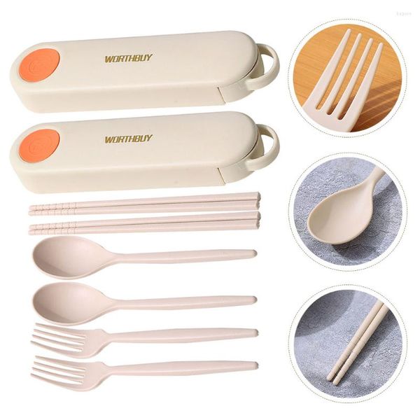 Set di posate Set Cucchiaio Forchetta Posate Utensili da viaggio Posate portatili Cucchiaio Astuccio Forchette da campeggio Argenteria Servire dessert Bacchette Ghiaccio