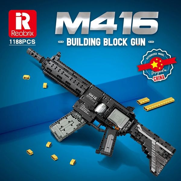 O Groza M416 Assault Rifle Building Blocks Series Militares PUBG MOC Modelo de Arma Elétrica Modelo Crianças Crianças Crianças Tirando Toys de Toys Presentes de Natal