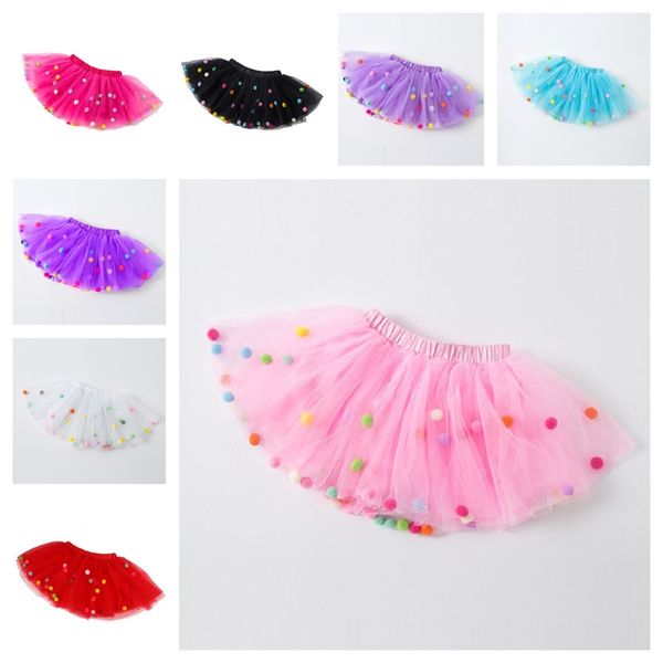 Meninas bebês tutu saias de crianças cintura elástica pettiskirt menina princesa tule skirt colorida pompom mini saias de crianças