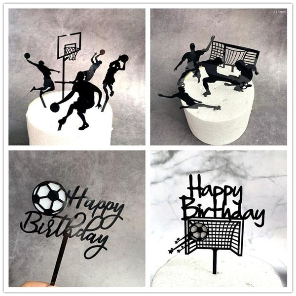 Abastecimento festivo de bolo de futebol acrílico Topper Creative Basketball Flags de feliz aniversário para menino Sports Party DIY Decoration