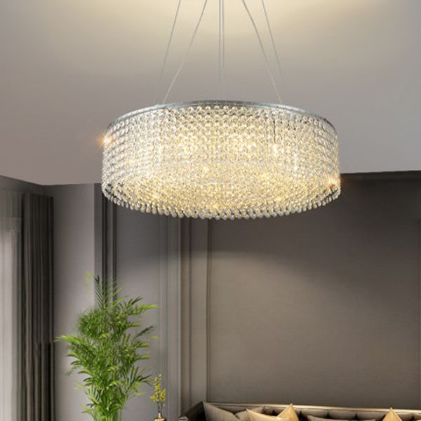 Lampadari di cristallo moderni Luci Apparecchio LED Lampadario rotondo brillante Lampade a sospensione di lusso americane Foyer Soggiorno Camera da letto Illuminazione interna domestica