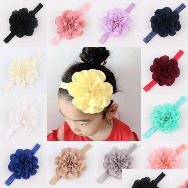 Bandas da cabeça Baby Girls Hair Band Acessórios Chiffon Flower Headdress Bandas de cabelo de nylon elástico para recém