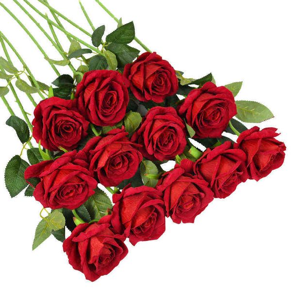 Faux Floral Greenery 510 Stück künstlicher Blumenstrauß aus roter Seide, gefälschte Rosenblume für Hochzeit, Zuhause, Tischdekoration, Weihnachten, Valentinstag, Geschenk J220906