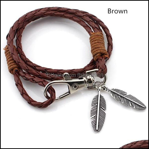 Braccialetti con ciondoli Bracciale in pelle in lega Polsino Piuma Confezione da surf Regolabile Unisex 12 Pezzi Miscelazione dei colori all'ingrosso Consegna a goccia 202 Dhjiv