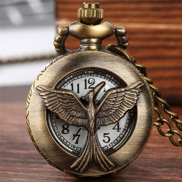 Antik cep saati içi boş kuş yarım avcı tasarım erkek kadınlar kuvars analog saatler kolye kazak zinciri
