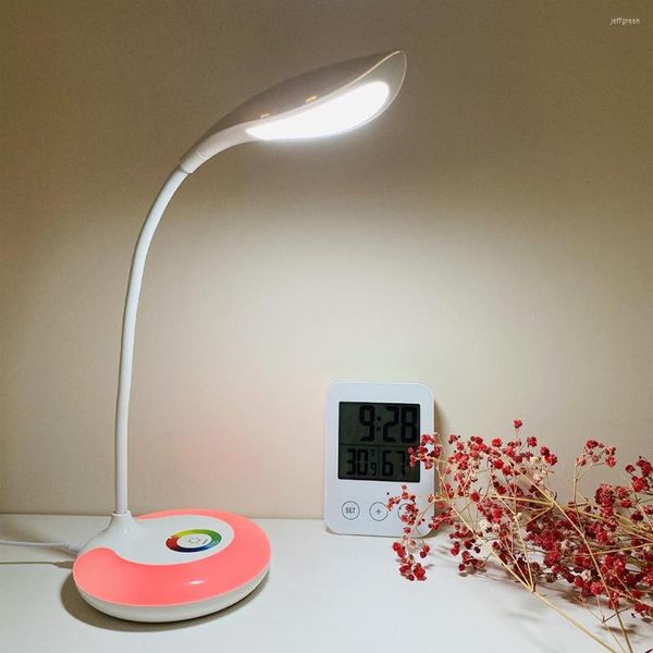 Tischlampen Leselampe LED Schreibtisch Flexibler Schwanenhals Touch Control 5W 3 Modi Augenpflege RGB Nachttischlampe für Schlafzimmer Büro